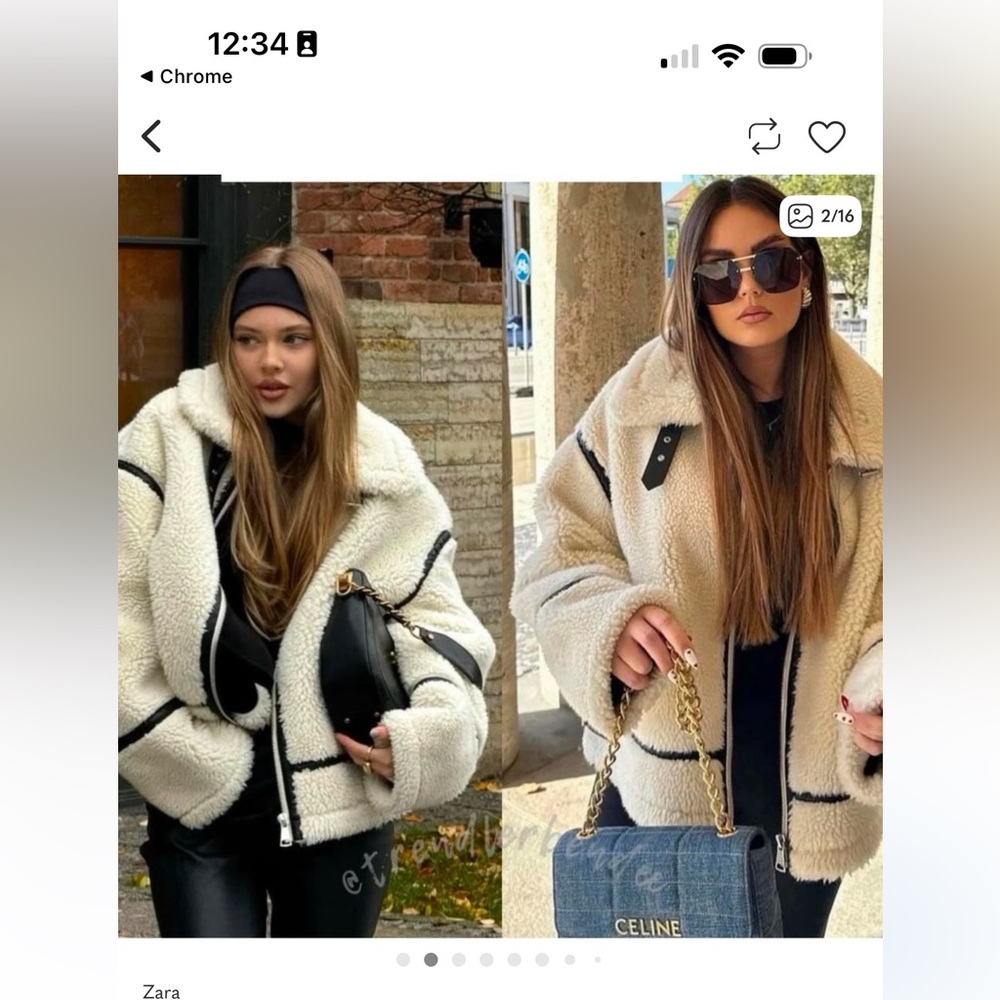 Zara Cream and Black Moto Biker Sherpa Teddy Jacket
